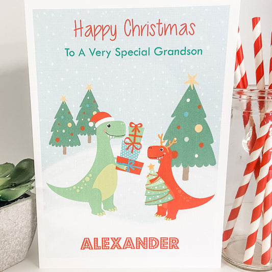 Personalised Christmas Card Dinosaur