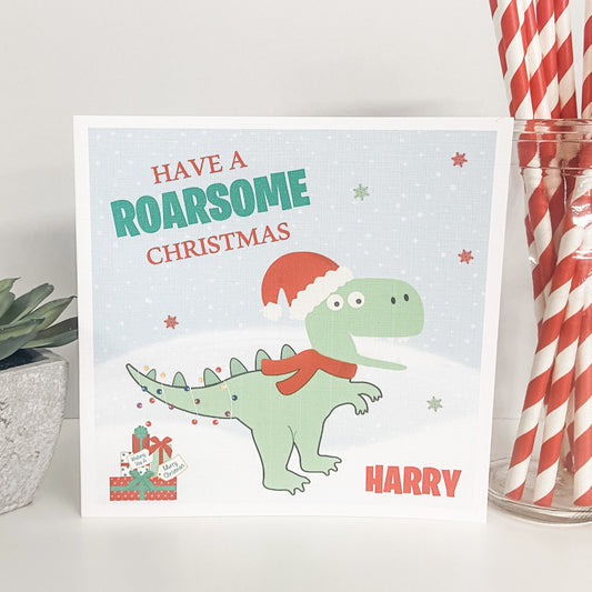 Personalised Christmas Card Dinosaur