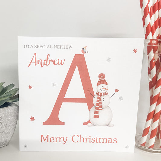Personalised Christmas Card Watercolour Letter Snowman