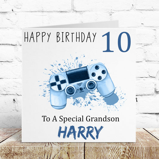 Personalised Birthday Card Blue Gaming Controller Boys Gamer