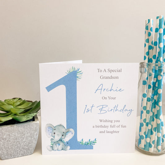 Personalised Birthday Card Watercolour Elephant