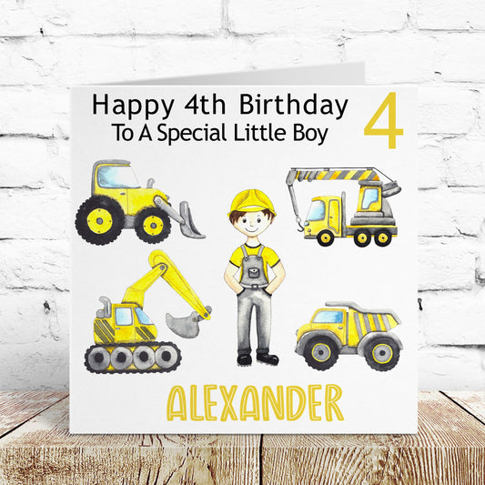 Personalised Birthday Card Construction Diggers