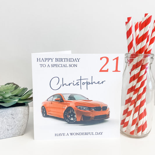 Personalised Birthday Card Red Sports Car