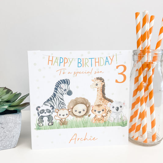 Personalised Birthday Card Jungle Safari Animals