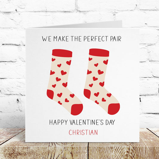 Personalised Happy Valentine's Day Card Perfect Pair Socks