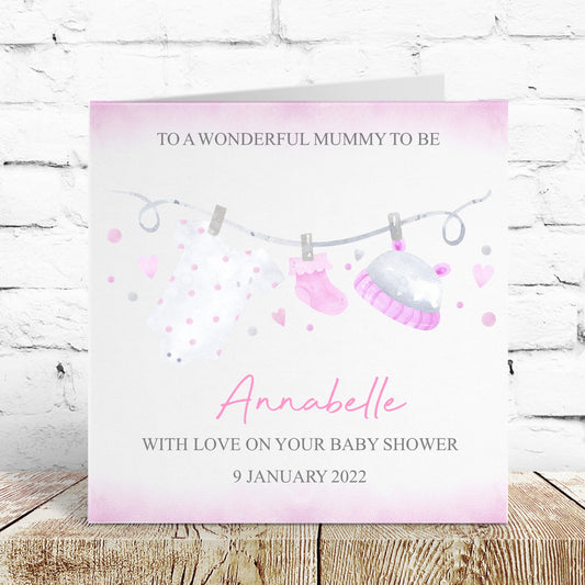 Personalised Congratulations New Baby Girl Card Washing Line