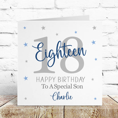 Personalised Birthday Card Blue & Grey Age
