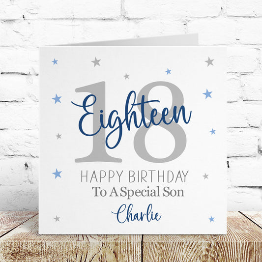 Personalised Birthday Card Blue & Grey Age