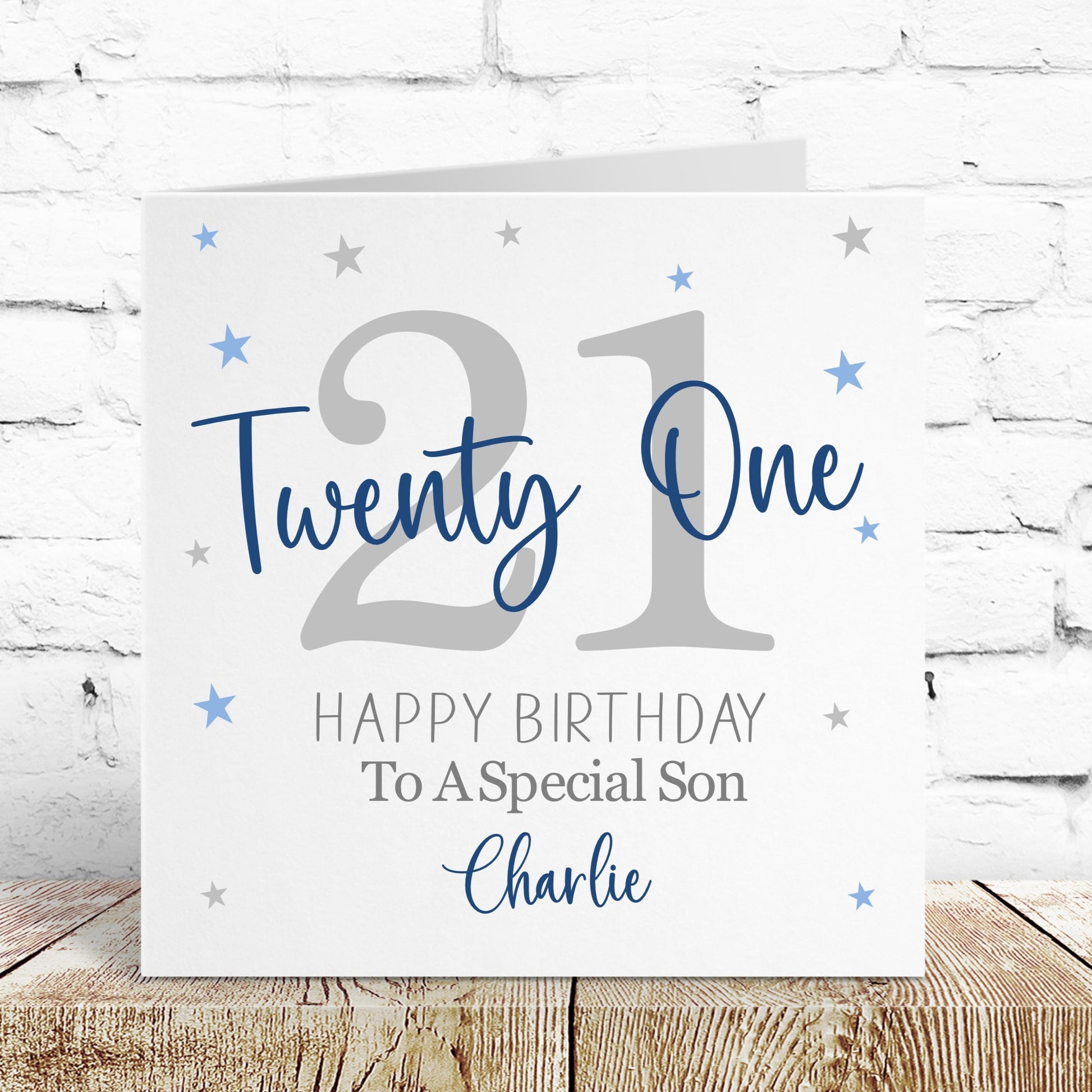 Personalised Birthday Card Blue & Grey Age
