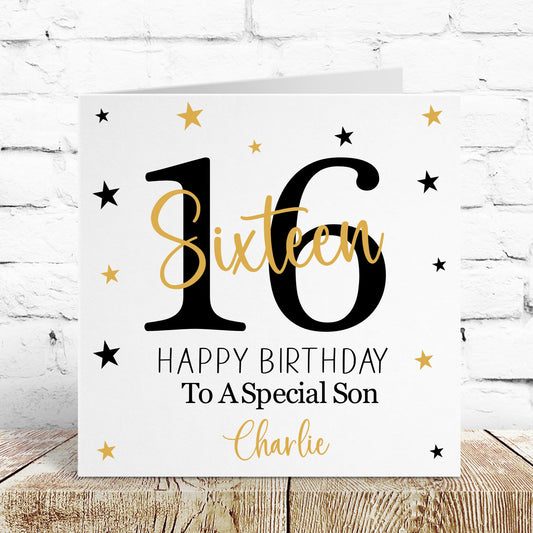 Personalised Birthday Card Black & Gold Age