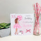 Personalised Female Girl Birthday Card Girl with Balloons & Gifts Teenager 16th 17th 18th 19th 21st 30th
