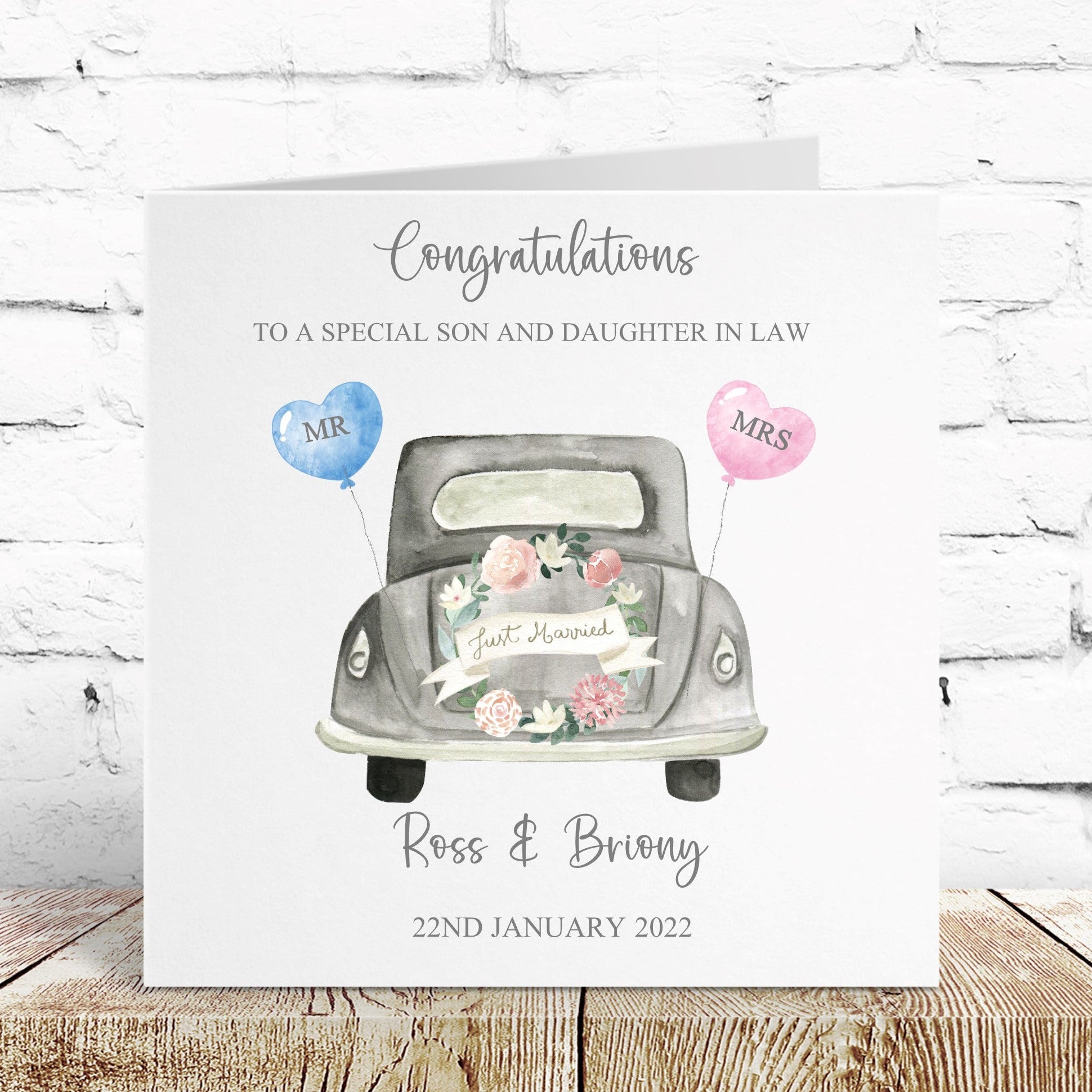 Personalised Congratulations on your Wedding Day Card Vintage Car Just Married