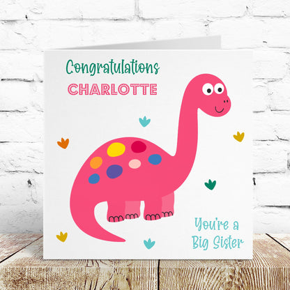 Personalised Congratulations New Big Sister Card Dinosaur