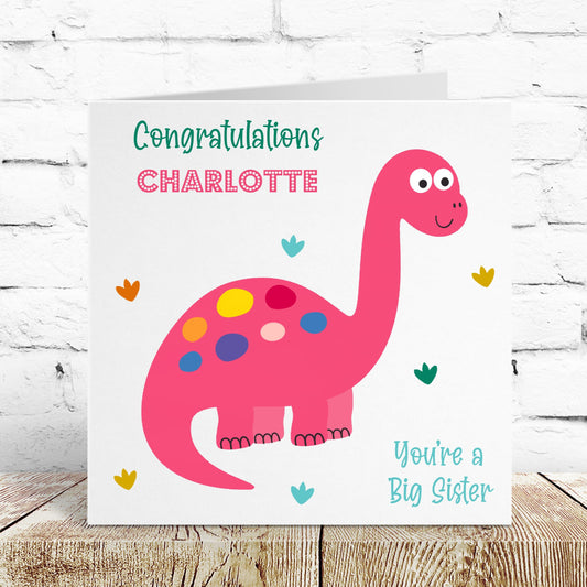Personalised Congratulations New Big Sister Card Dinosaur
