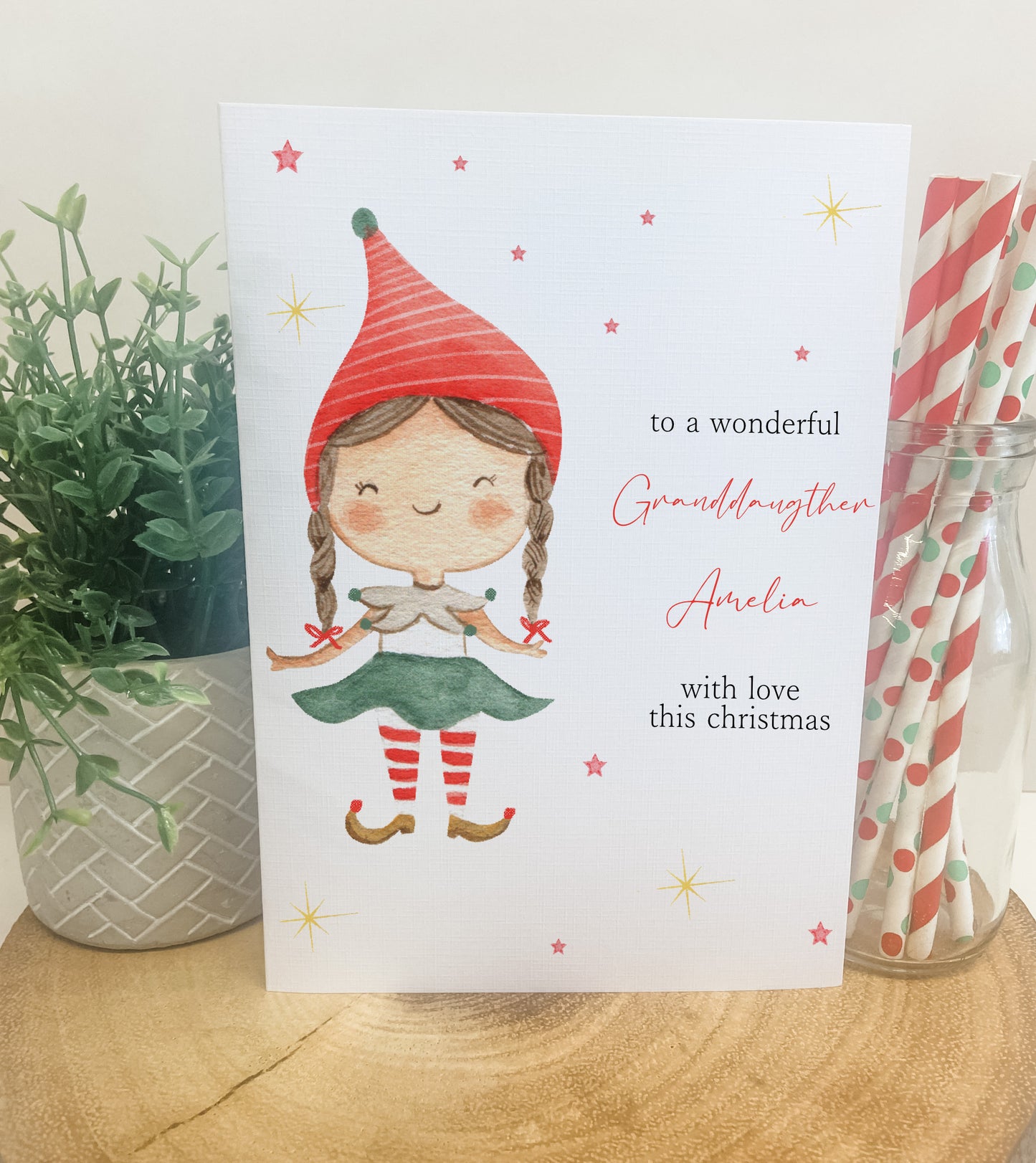 Personalised Christmas Card Elf Boy Girl 