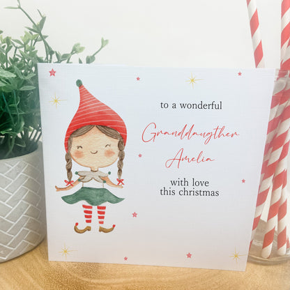 Personalised Christmas Card Elf Boy Girl 