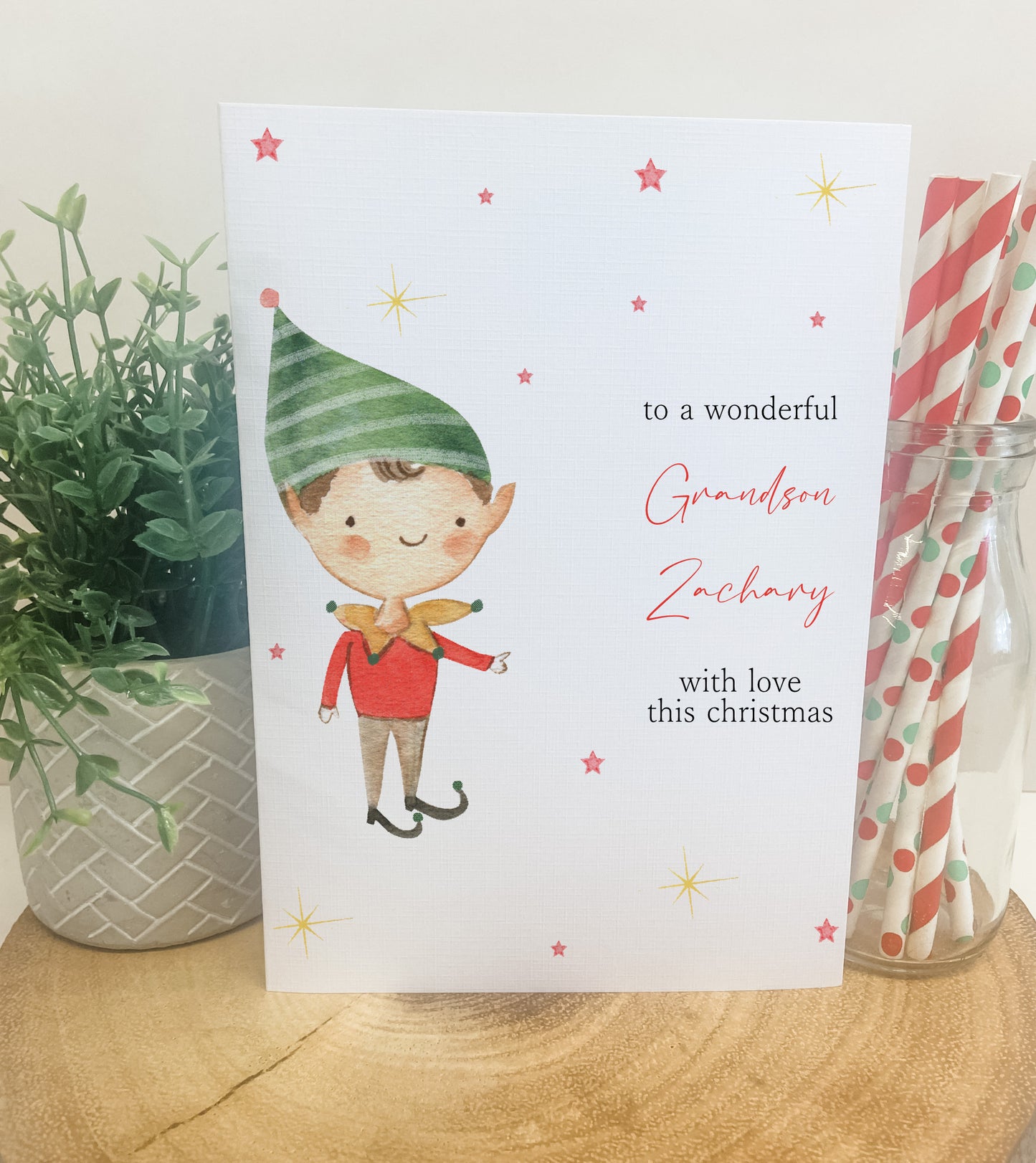 Personalised Christmas Card Elf Boy Girl 