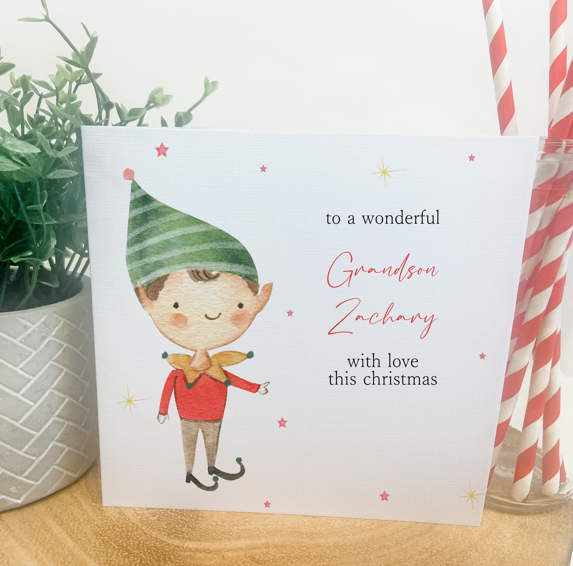 Personalised Christmas Card Elf Boy Girl 