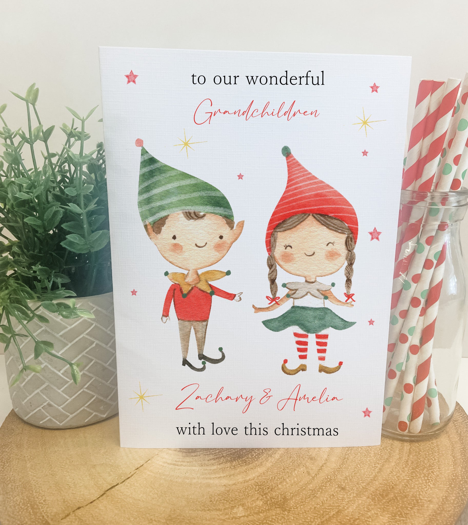 Personalised Christmas Card Elf Boy Girl 