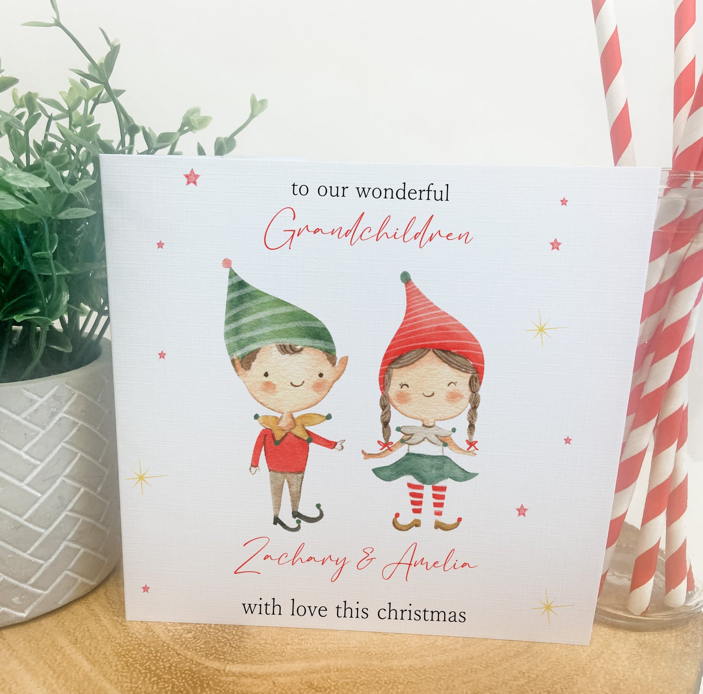 Personalised Christmas Card Elf Boy Girl 