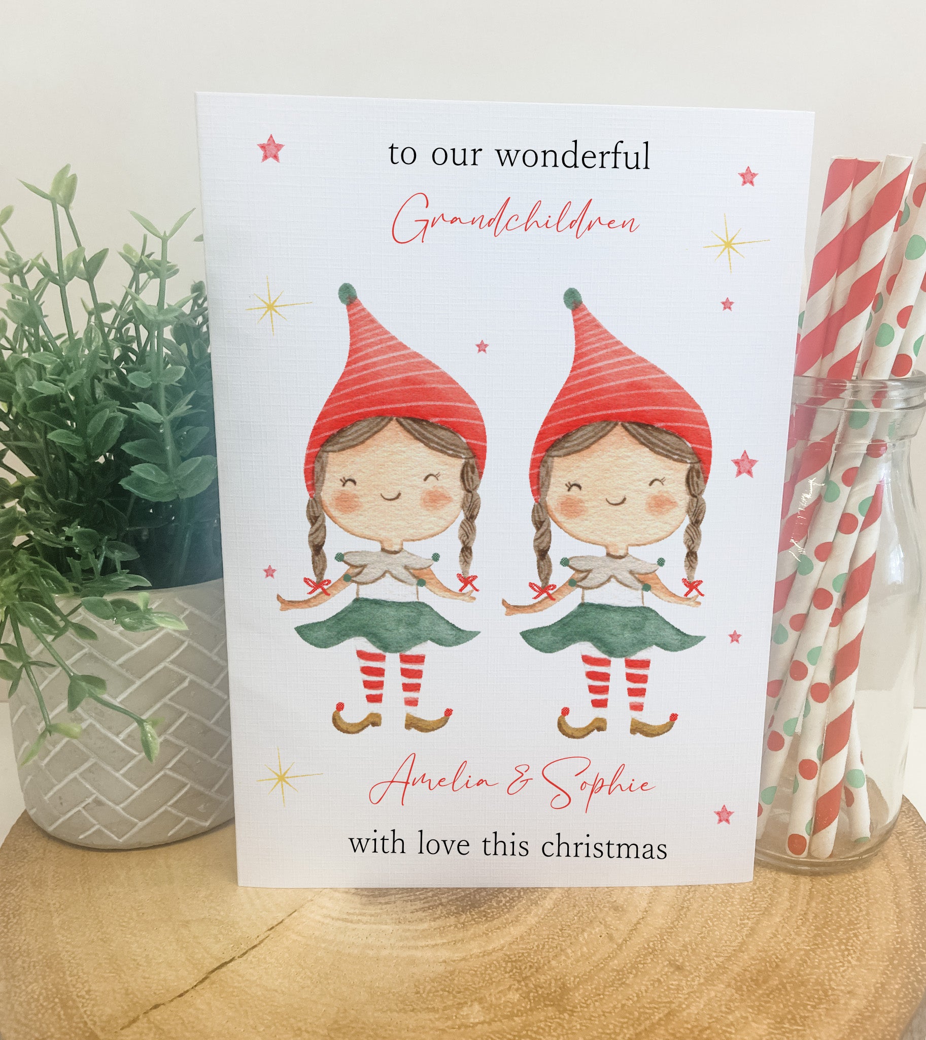 Personalised Christmas Card Elf Boy Girl 