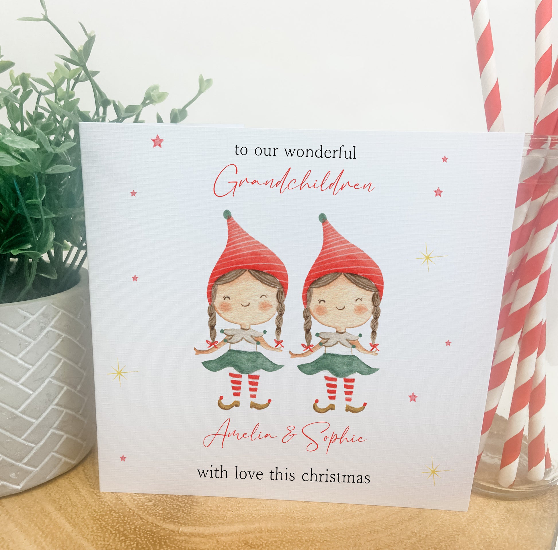 Personalised Christmas Card Elf Boy Girl 