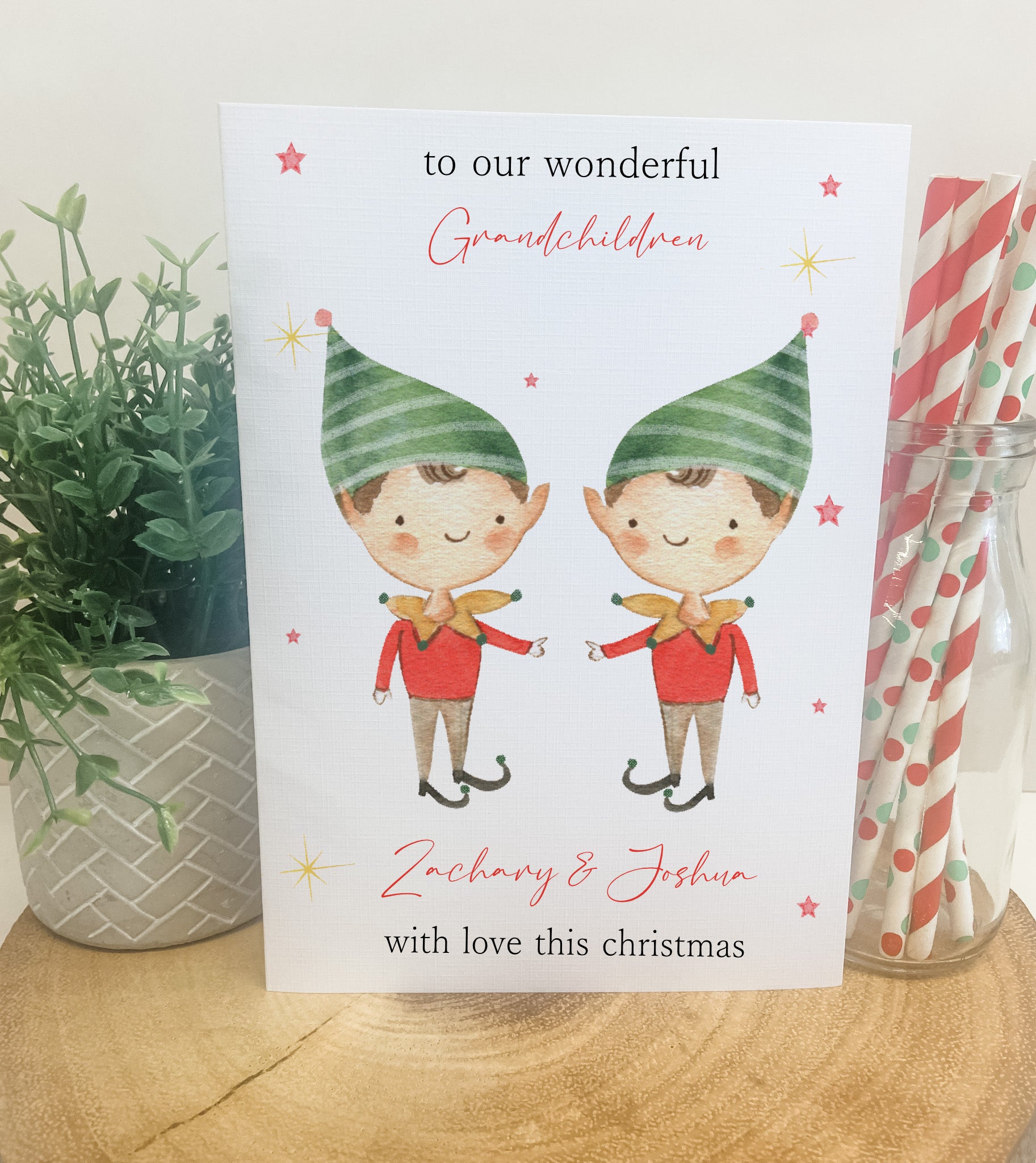 Personalised Christmas Card Elf Boy Girl 