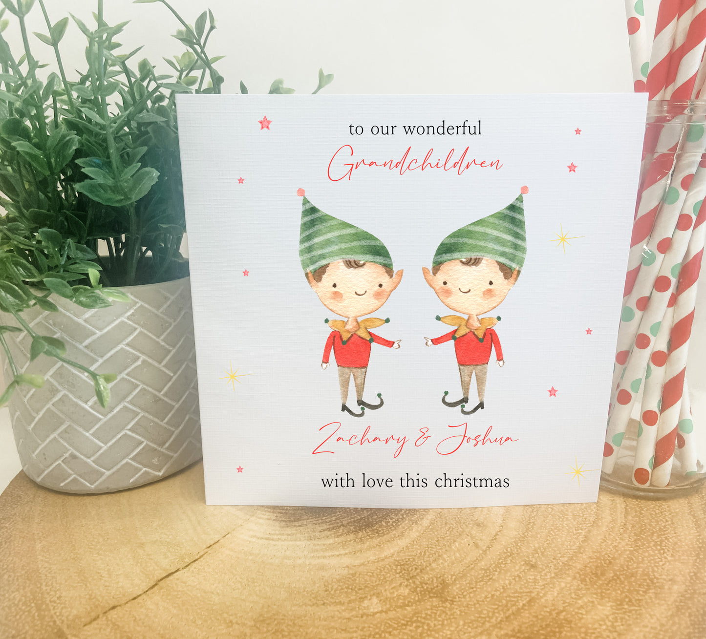 Personalised Christmas Card Elf Boy Girl