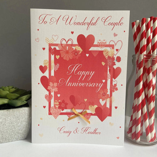 Personalised Anniversary Card Red Hearts Wedding Couple Ruby Wife Husband Partner Girlfriend Boyfriend