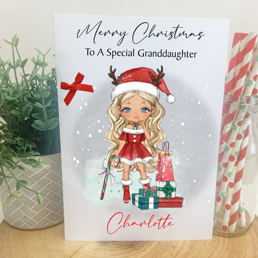 Personalised Christmas Card Girl Reindeer