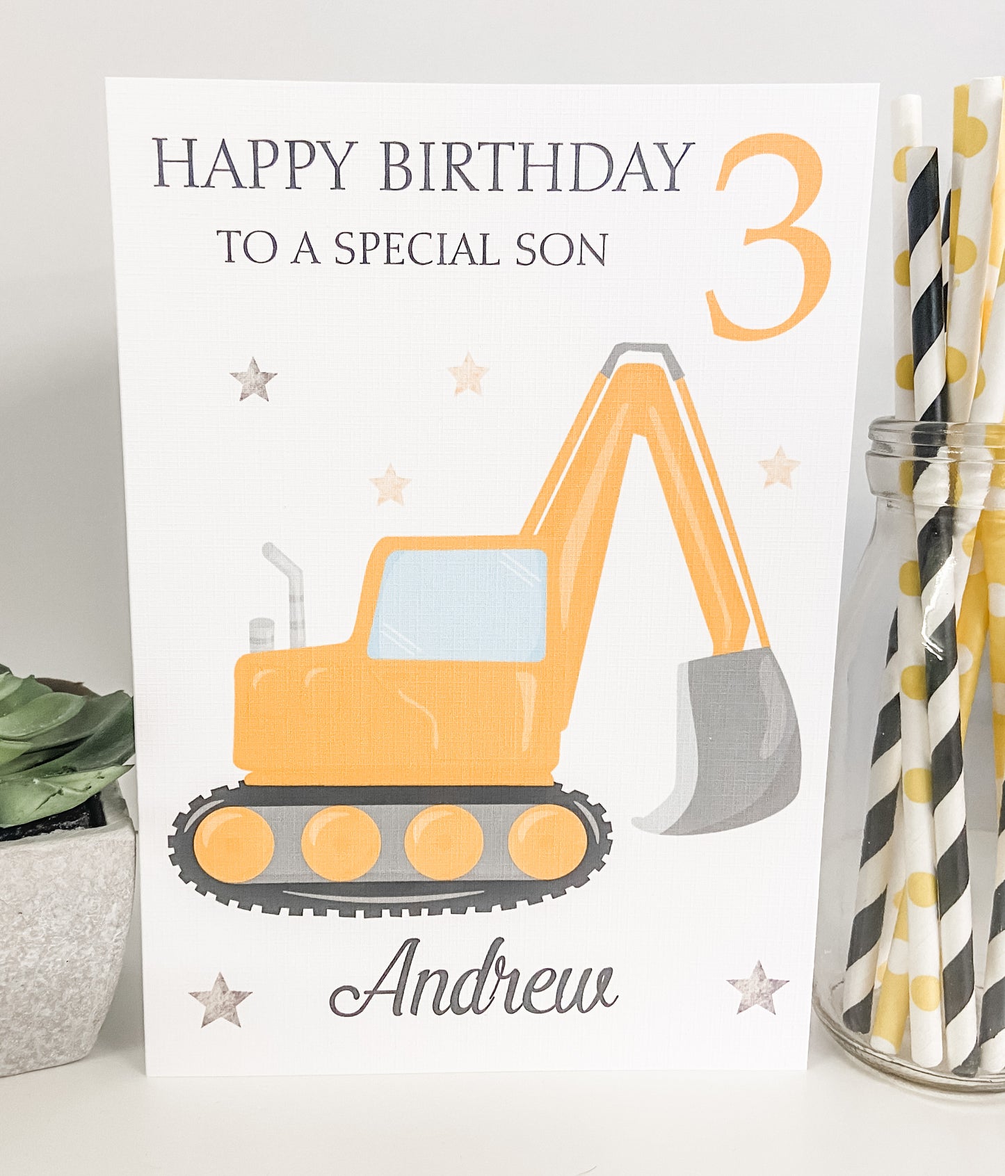 Personalised Boys Birthday Card Digger Truck