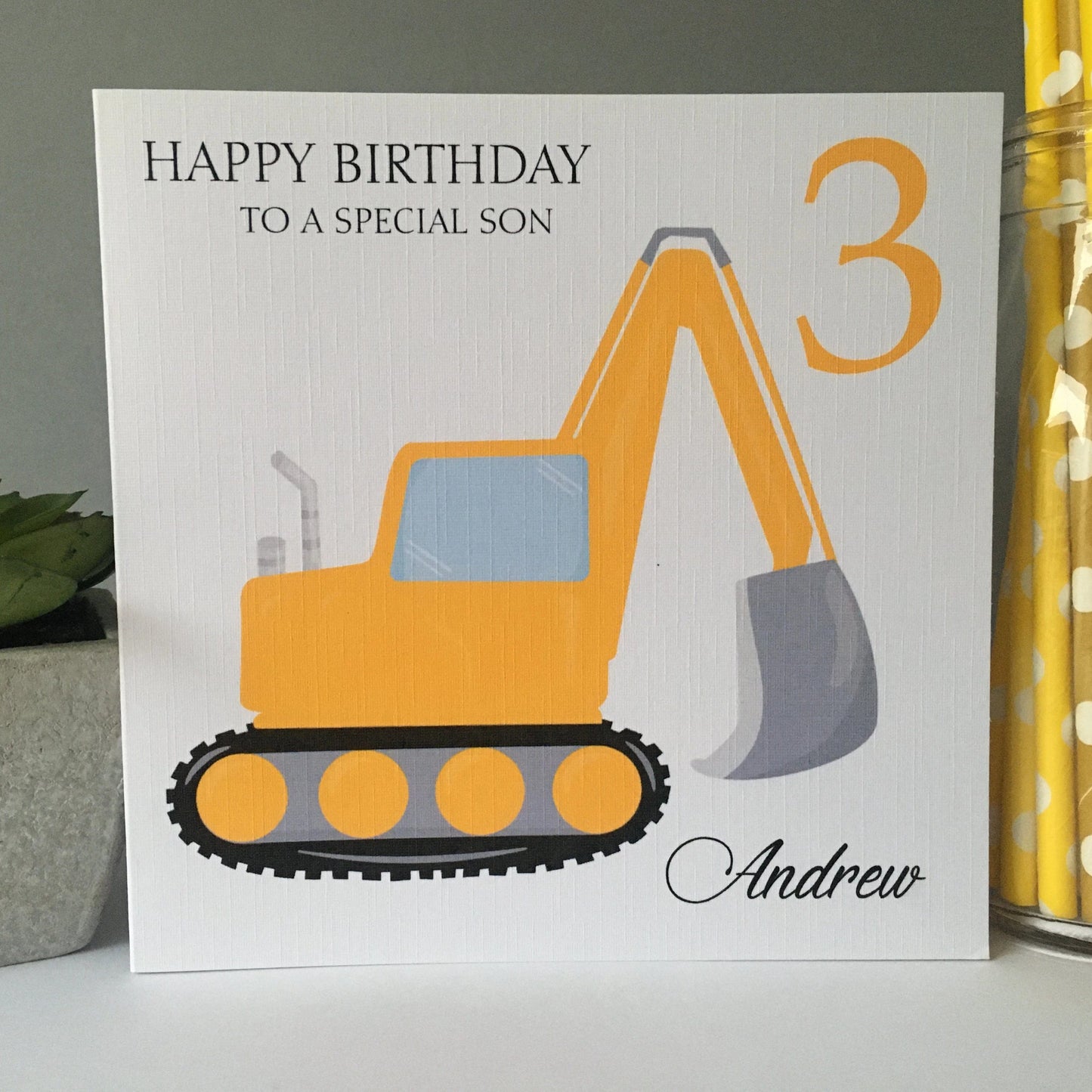 Personalised Boys Birthday Card Digger Truck Son Grandson Nephew Cousin 3rd 4th 5th 6th