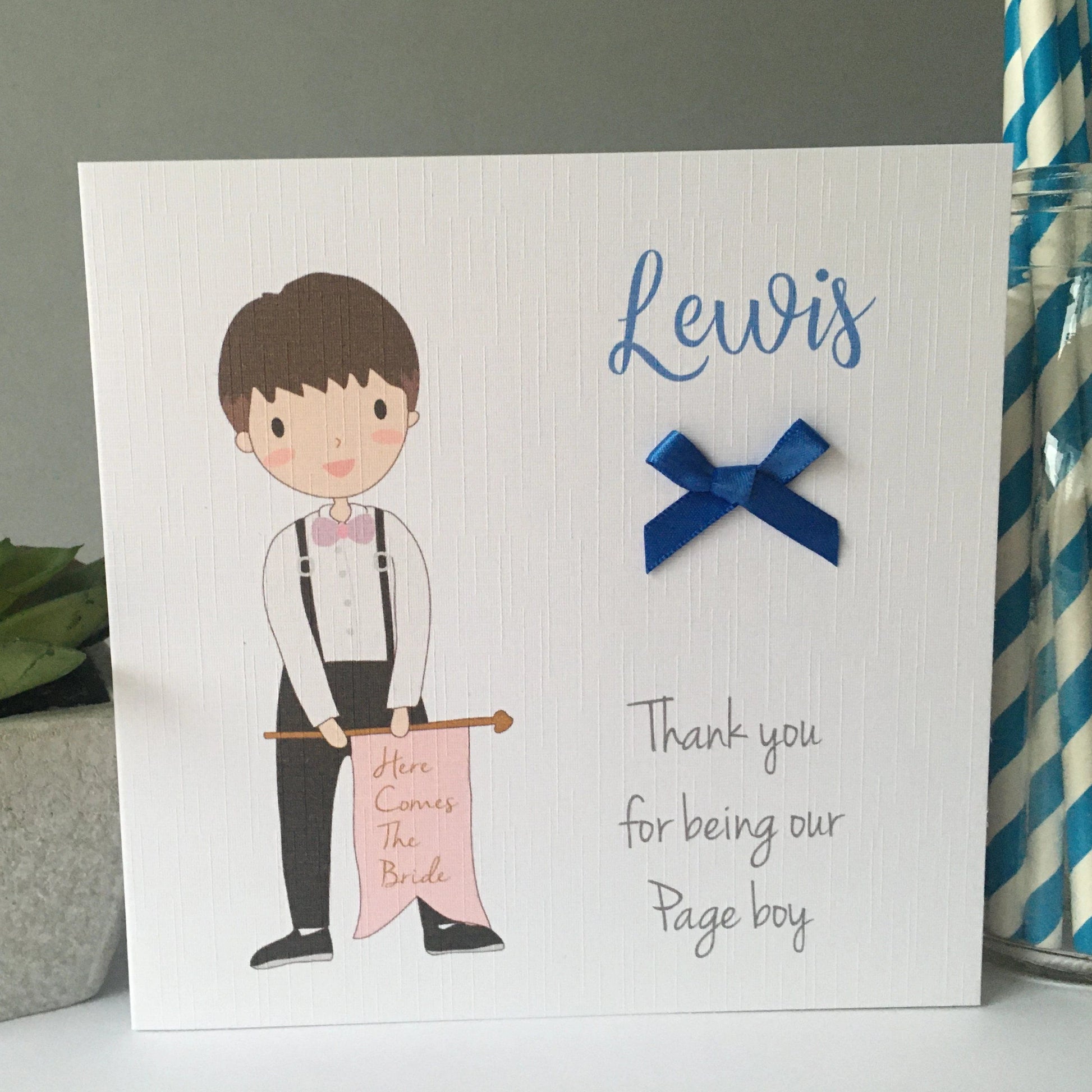 Personalised Wedding Card Thank You For Being Our Page Boy