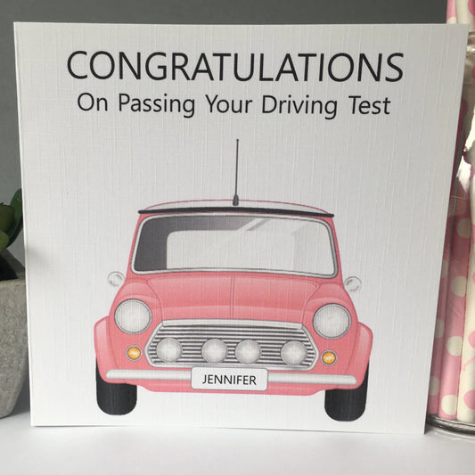 Personalised Congratulations on Passing Driving Test Pink Mini