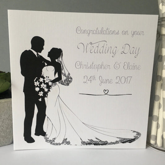 Personalised Handmade Congratulations On Your Wedding Card Silhouette Couple