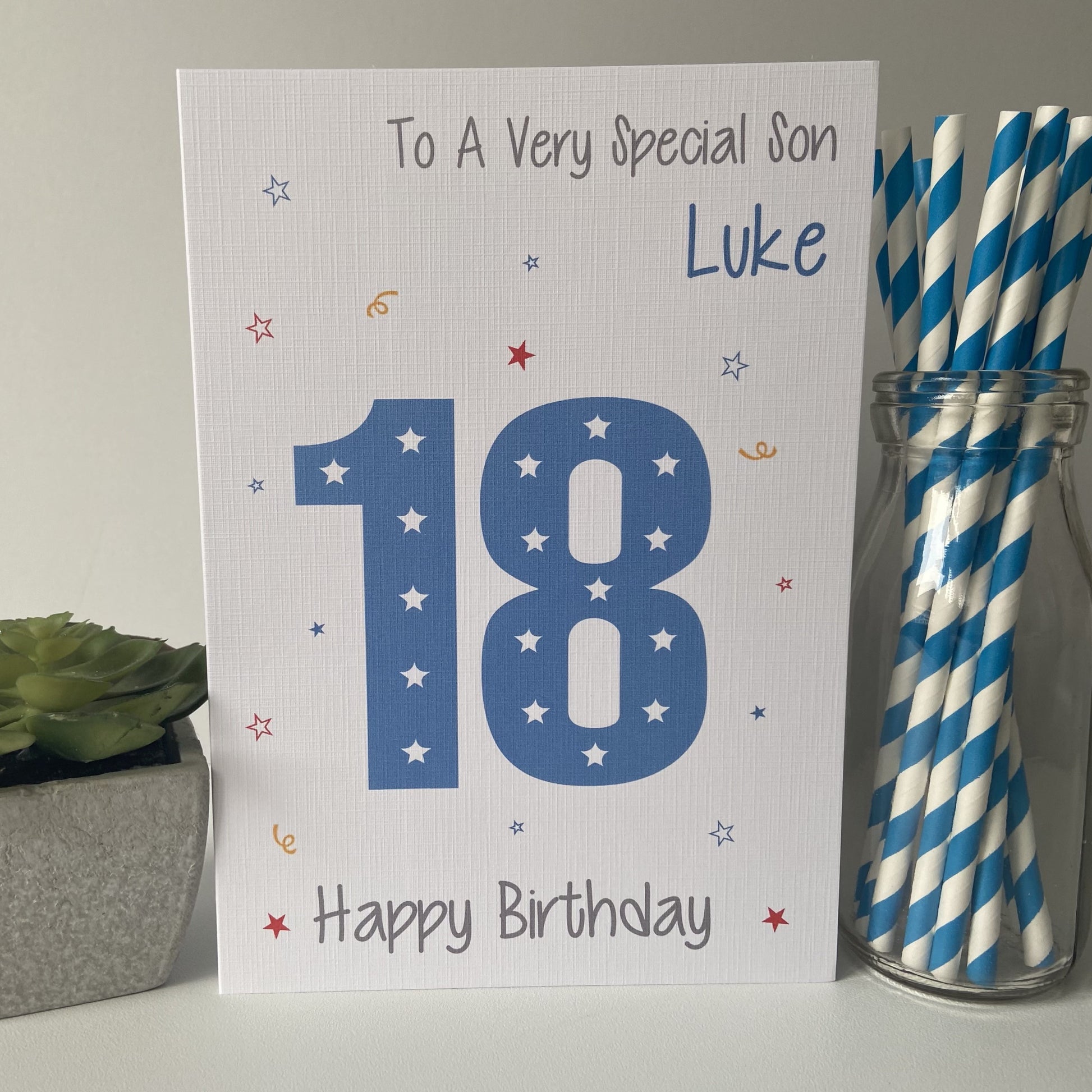 Personalised Male Boys Birthday Card Blue Age Son Brother Nephew