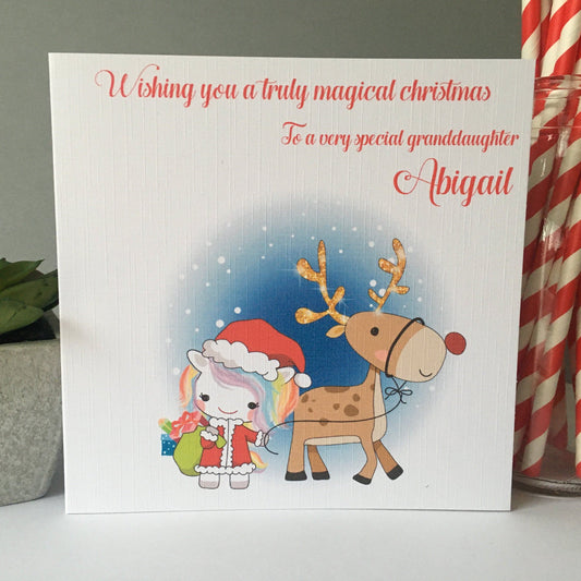 Personalised Christmas Card Unicorn & Reindeer