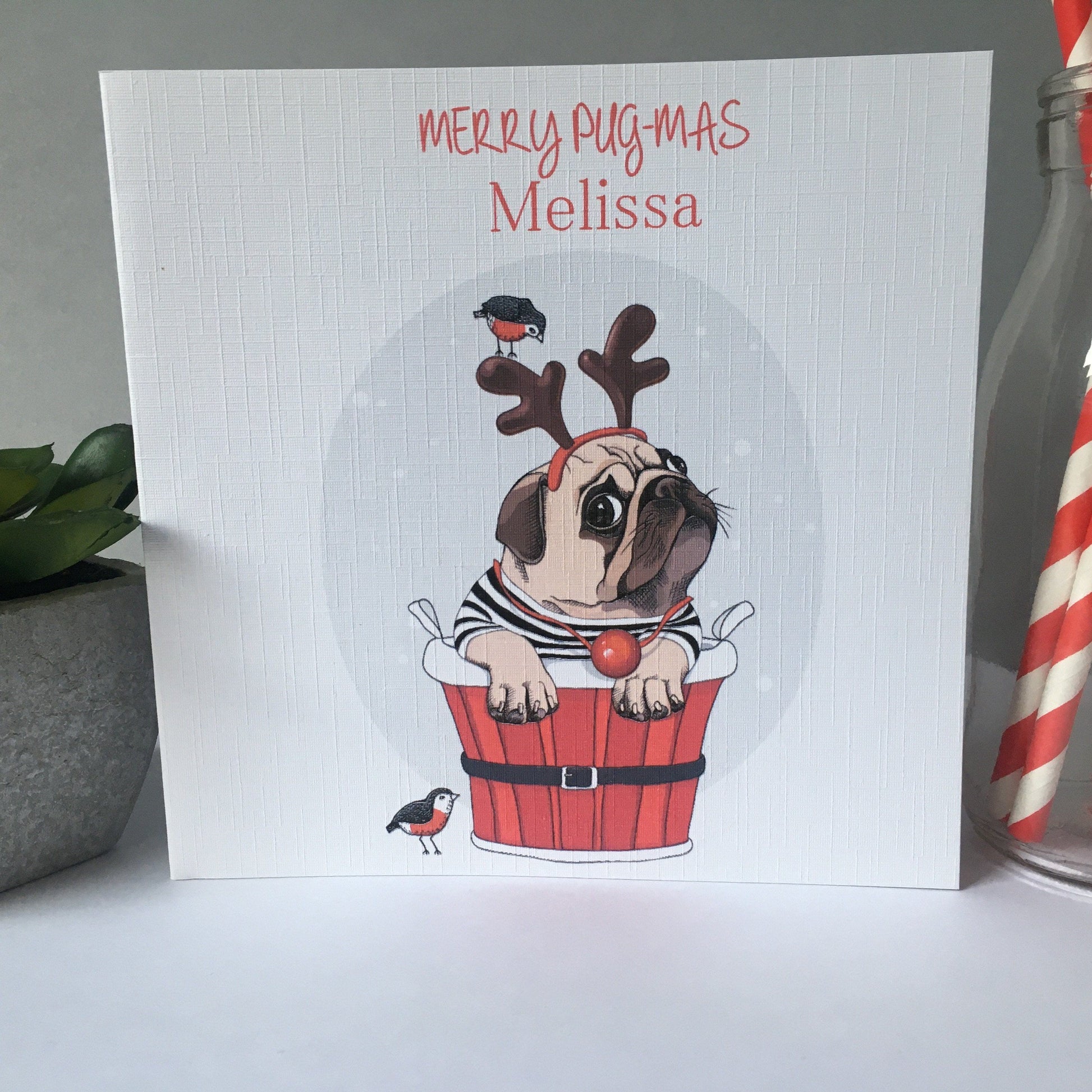Personalised Christmas Card Pug Dog