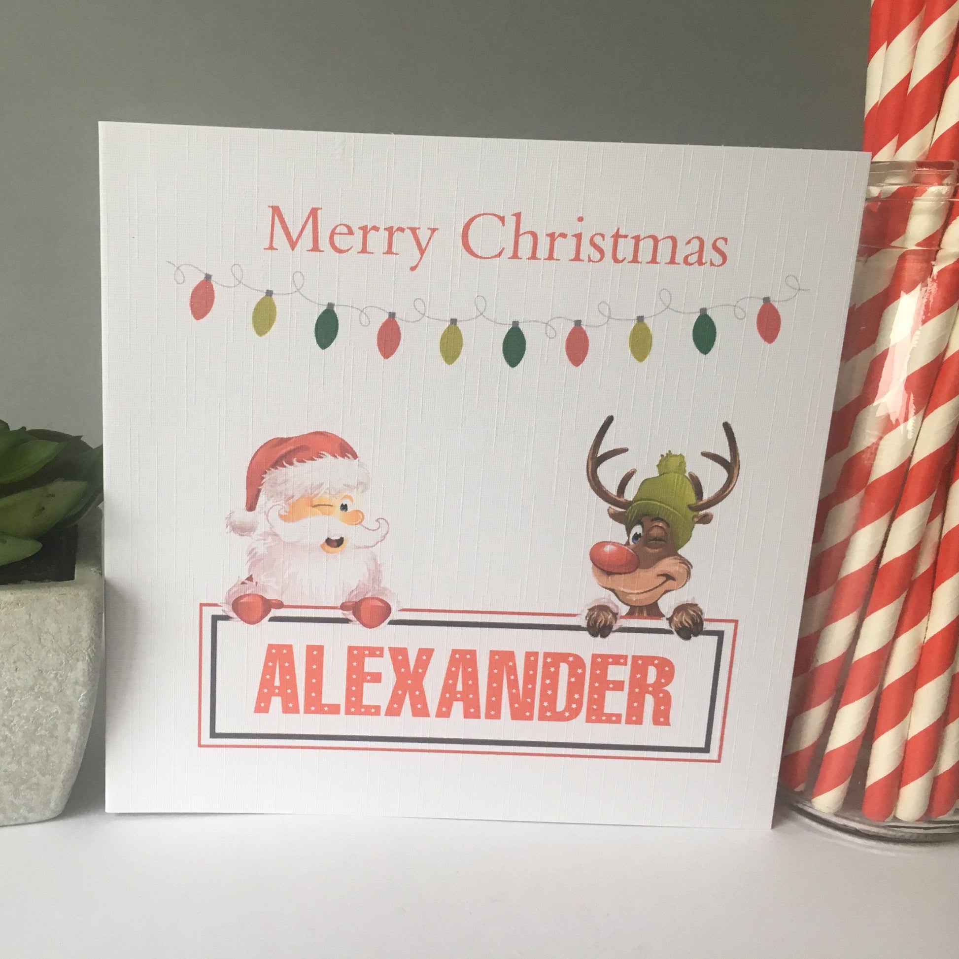 Personalised Christmas Card Santa Reindeer