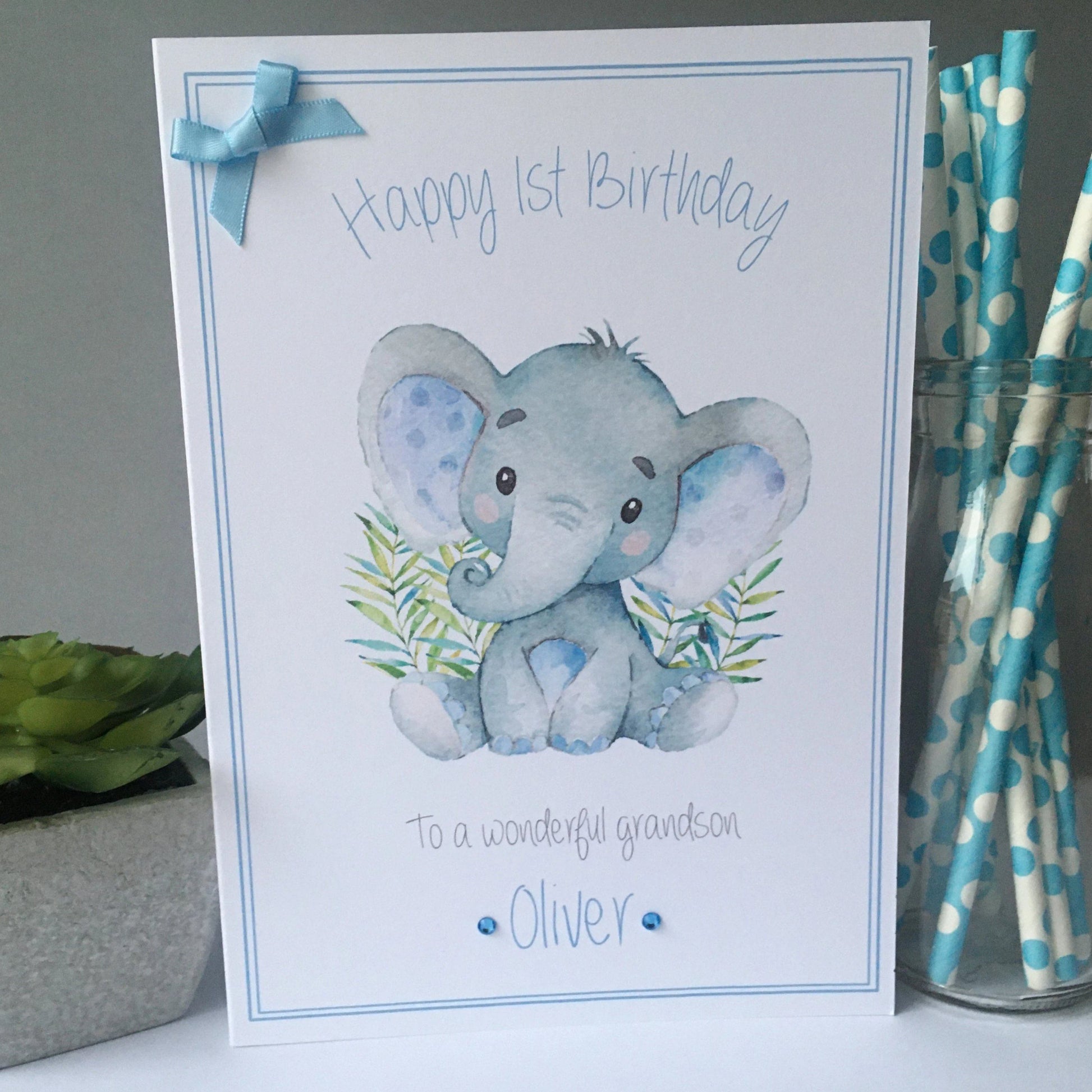  Large A5 Personalised Handmade Birthday Card Watercolour Elephant
