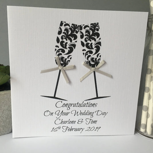 Personalised Handmade Congratulations Wedding Day Card Champagne Flutes