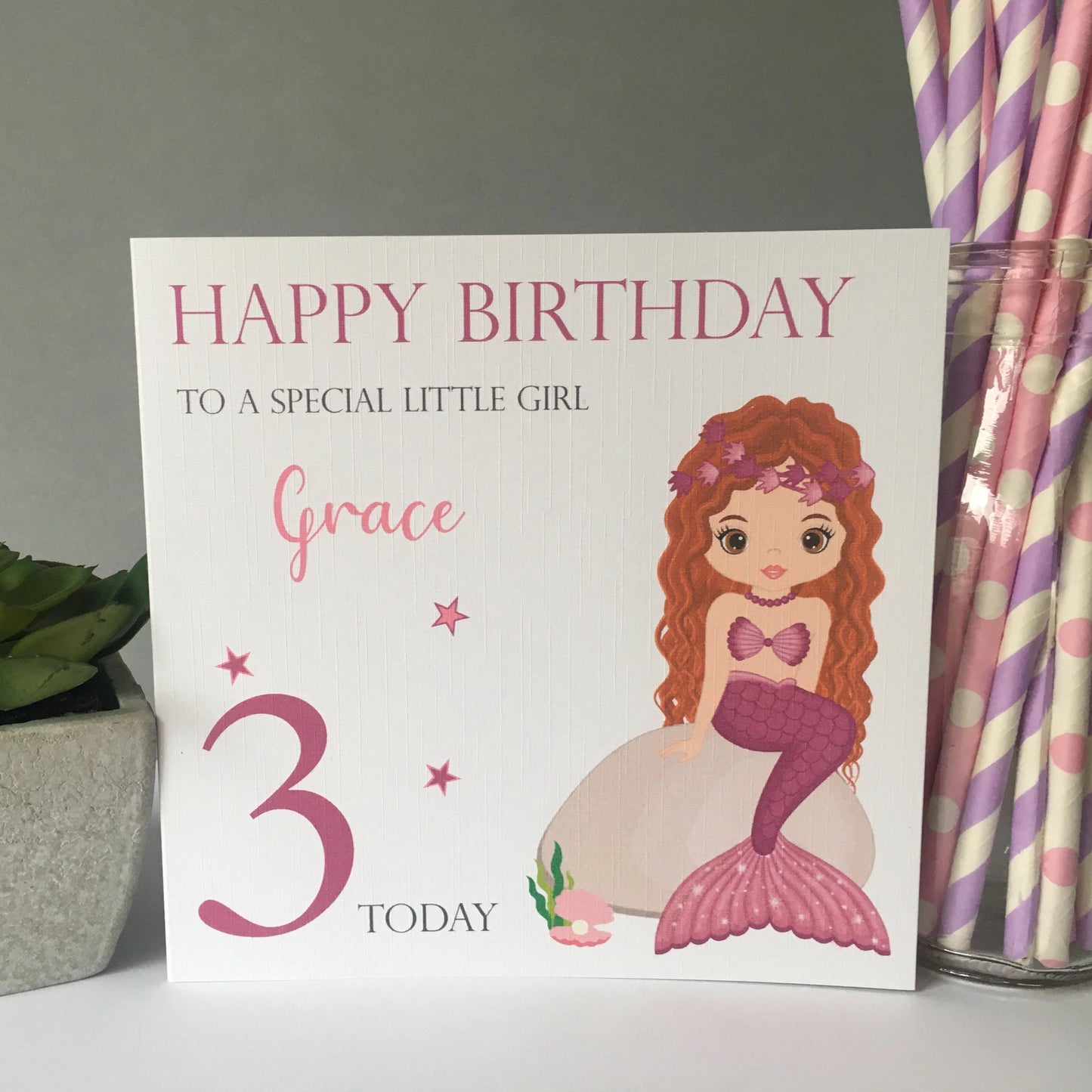 Personalised Handmade Girls Birthday Card Mermaid 4th 5th 6th Daughter Granddaughter Niece