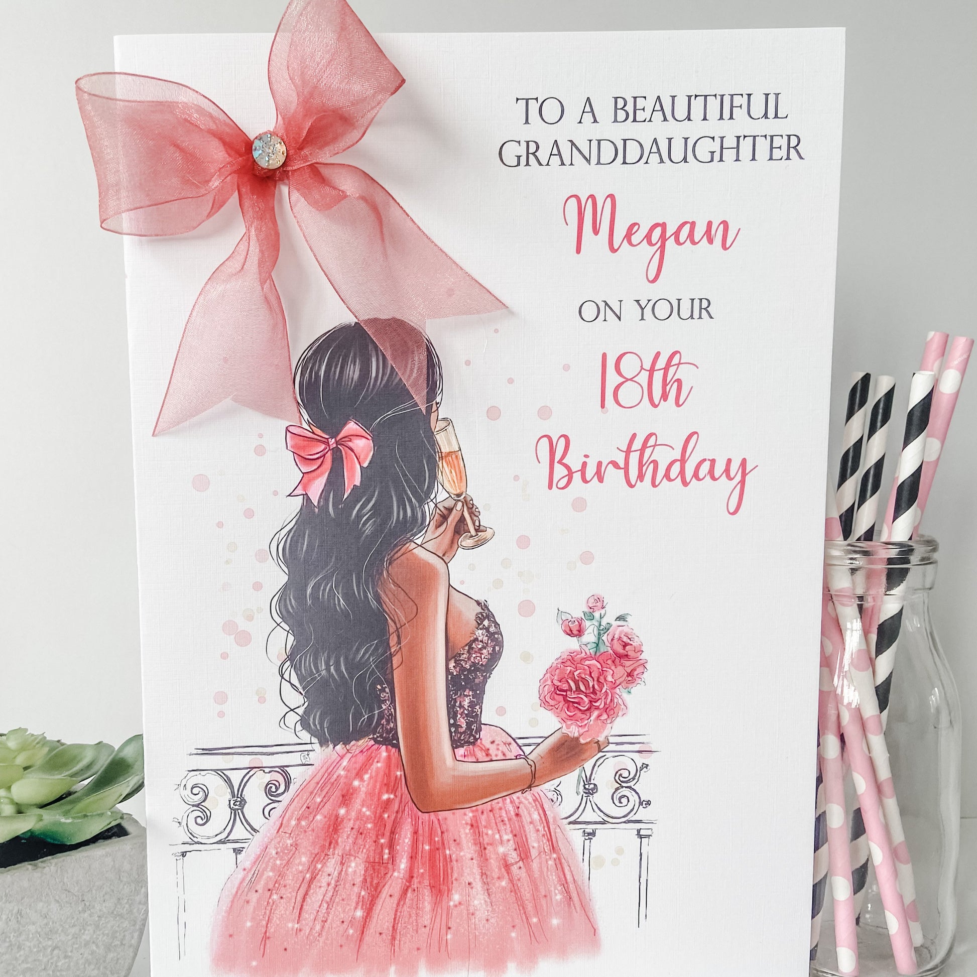 Personalsied Handmade Girls Birthday Card Girl Pink Dress 18TH 21ST 30TH 40TH FEMALE luxury A4