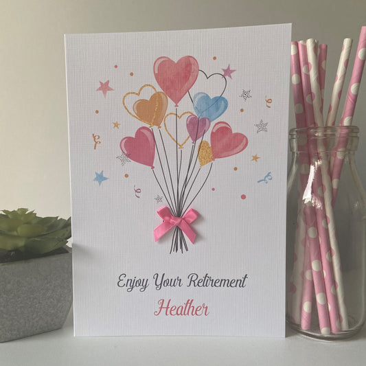 Personalised Handmade Retirement Card Heart Balloons