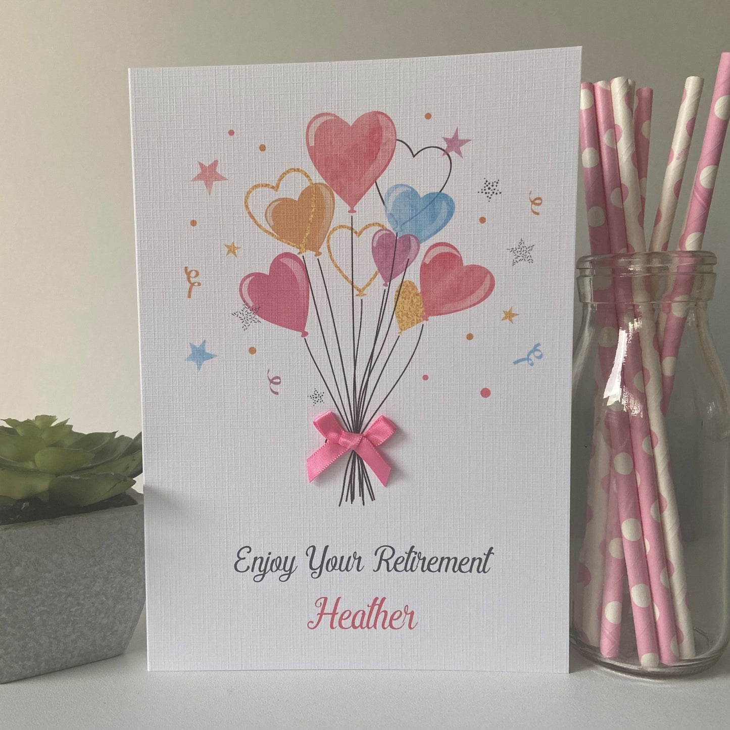 Personalised Handmade Retirement Card Heart Balloons