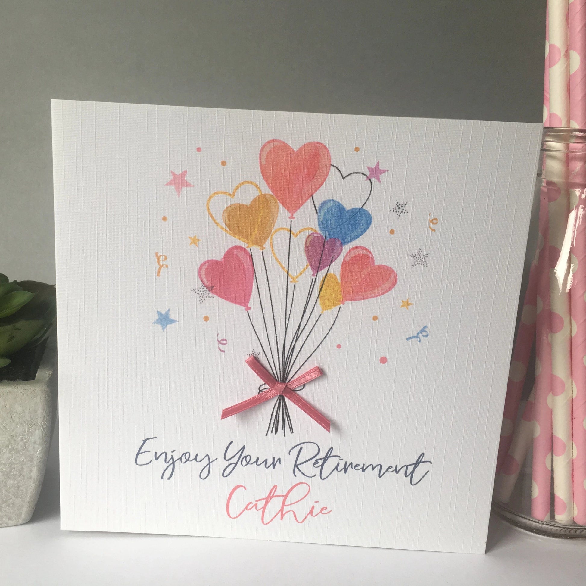 Personalised Handmade Retirement Card Heart Balloons