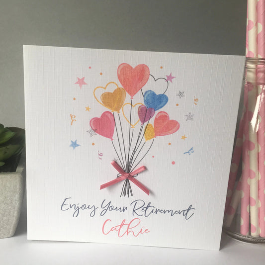 Personalised Handmade Retirement Card Heart Balloons