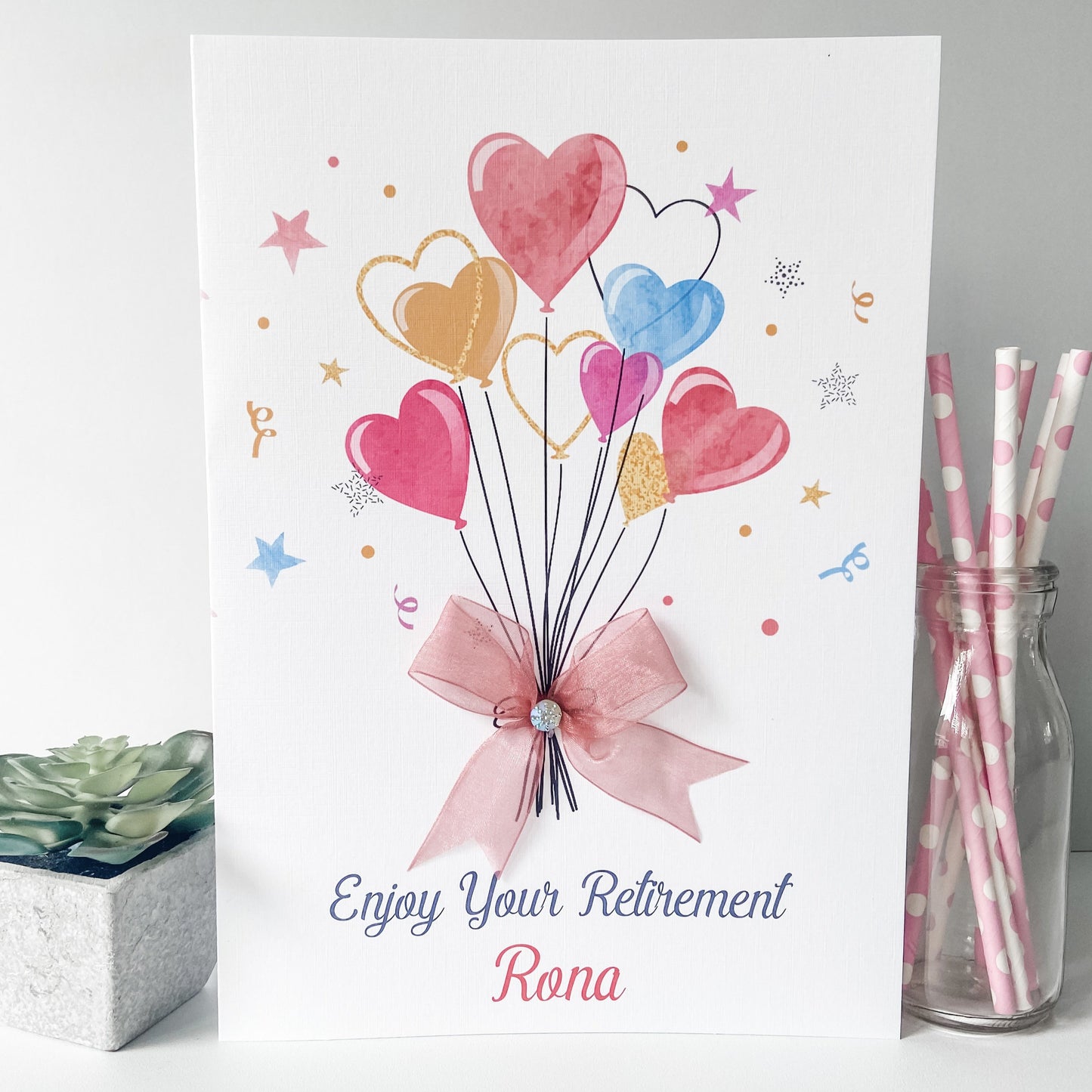 Personalised Congratulations on your Retirement Card Heart Balloons Luxury Extra Large A4 Card
