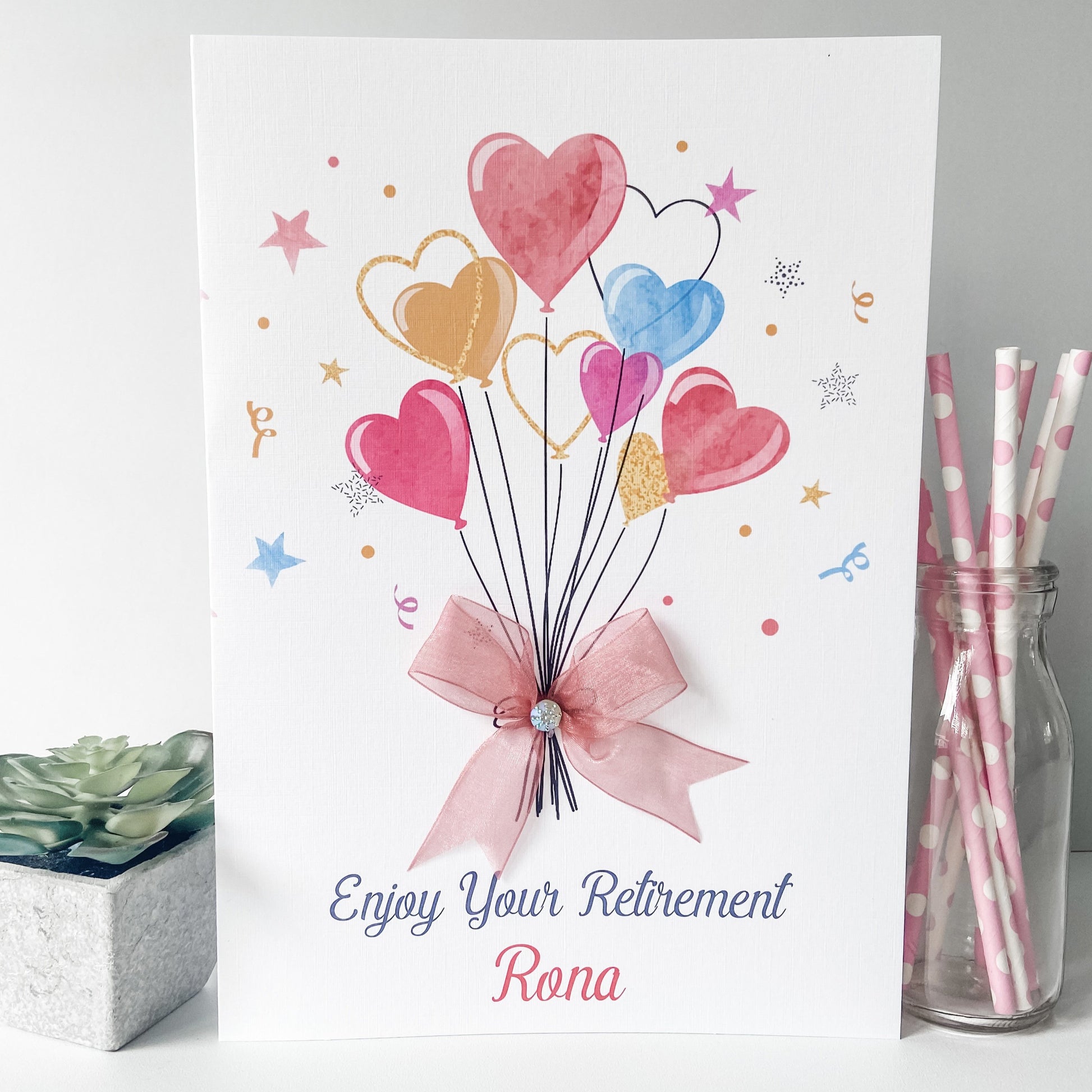 Personalised Congratulations on your Retirement Card Heart Balloons Luxury Extra Large A4 Card