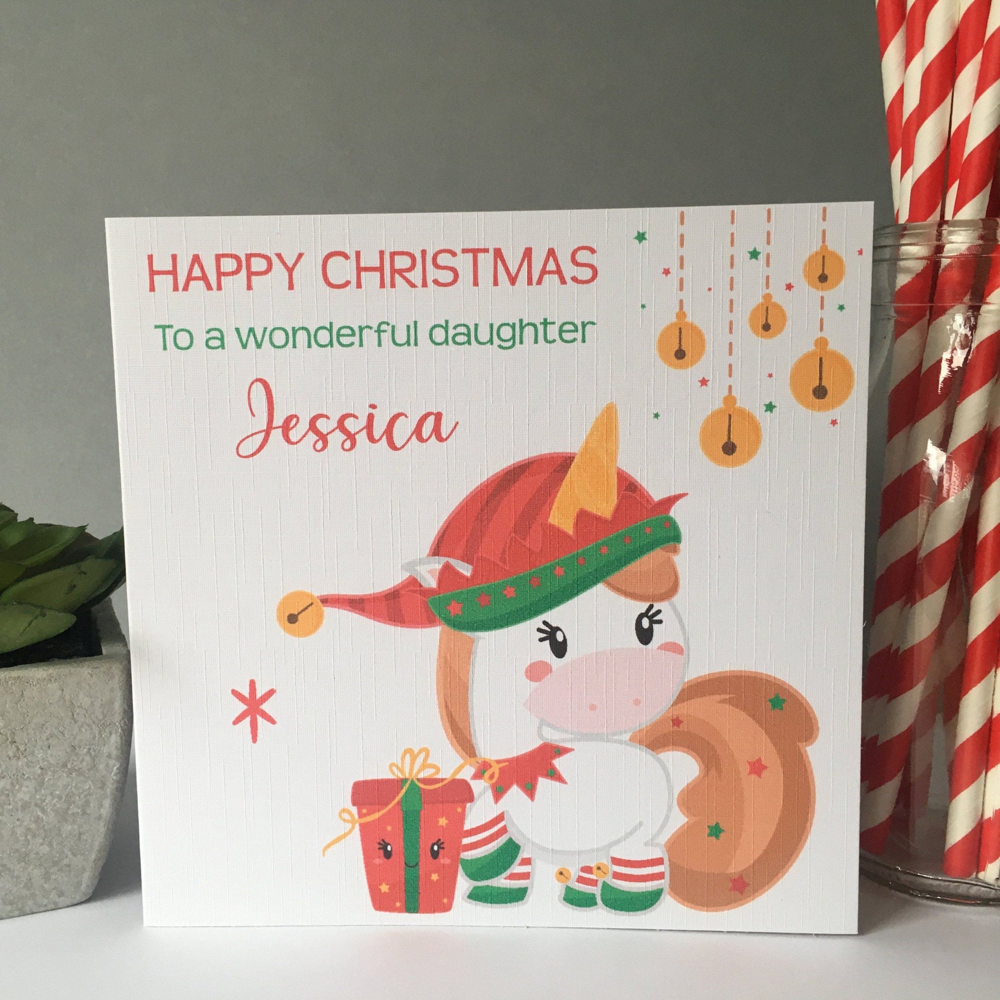 Personalised Christmas Card Unicorn